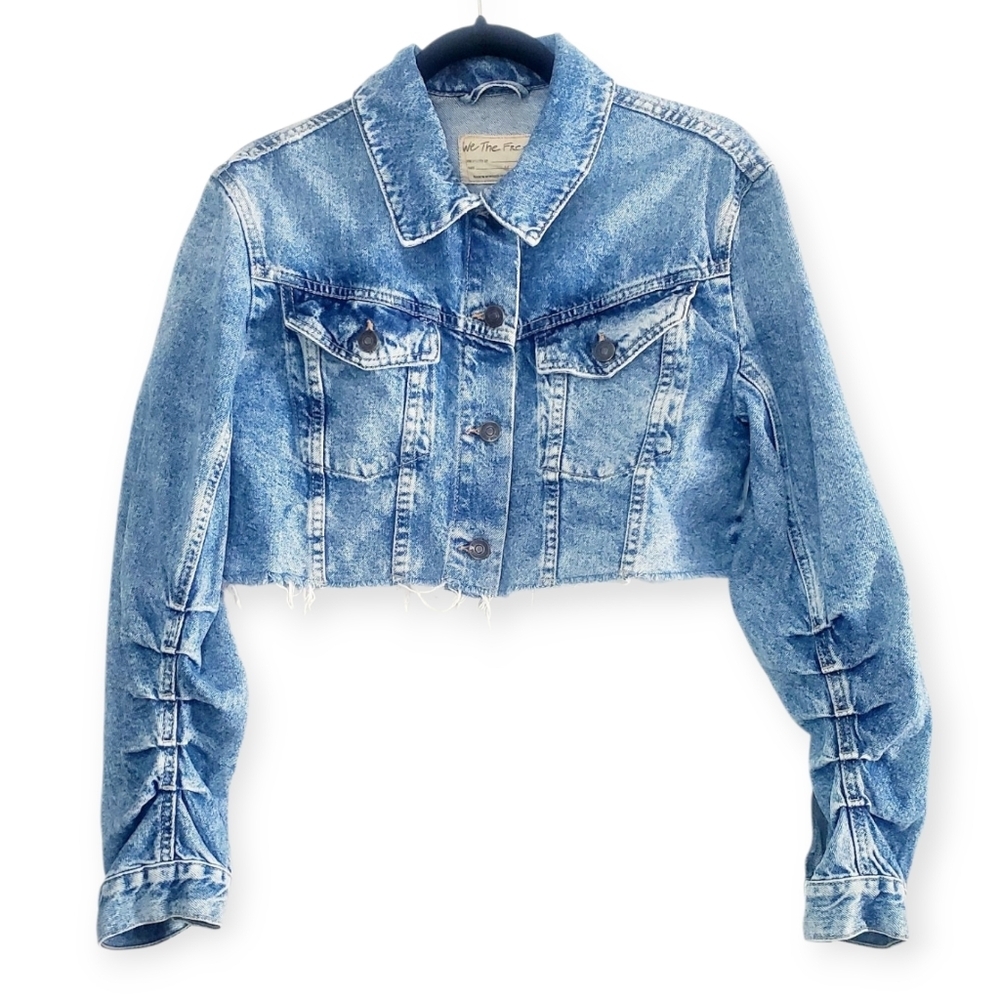 Free People Ollie Femme Denim Trucker Jacket in Aged Stone - Picture 2 of 15